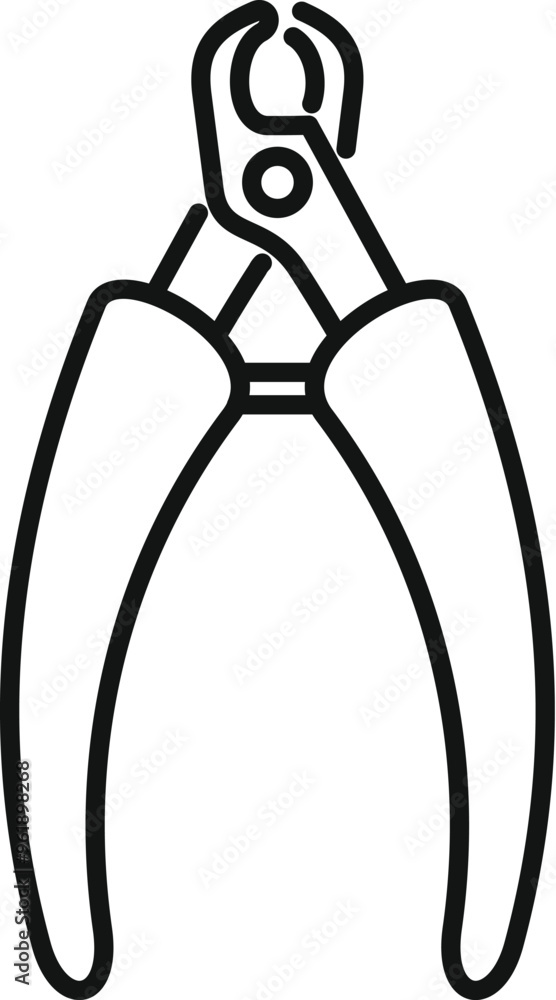 Line drawing of nail nipper, an essential tool for maintaining well groomed nails during manicures and pedicures Line drawing of nail nipper, an essential tool for maintaining well groomed nails during manicures and pedicures