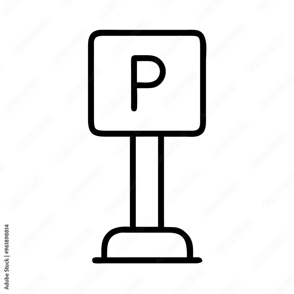 Parking sign with “P” symbol, black and white outline Parking sign with “P” symbol, black and white outline