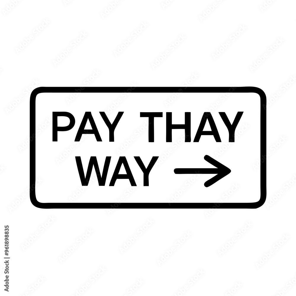 Pay this way sign with arrow, black and white rectangular icon Pay this way sign with arrow, black and white rectangular icon