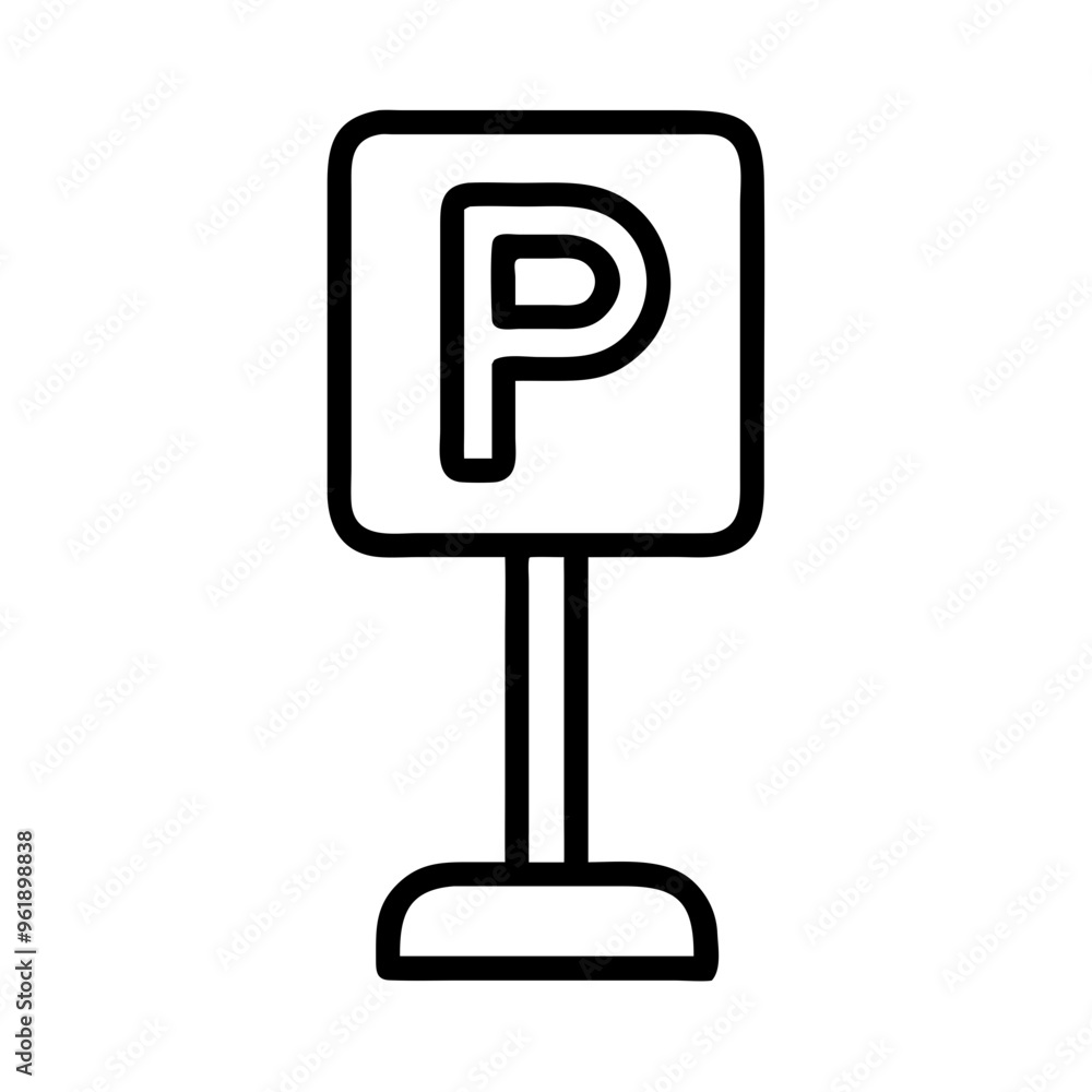 Parking sign icon, black and white outline design Parking sign icon, black and white outline design