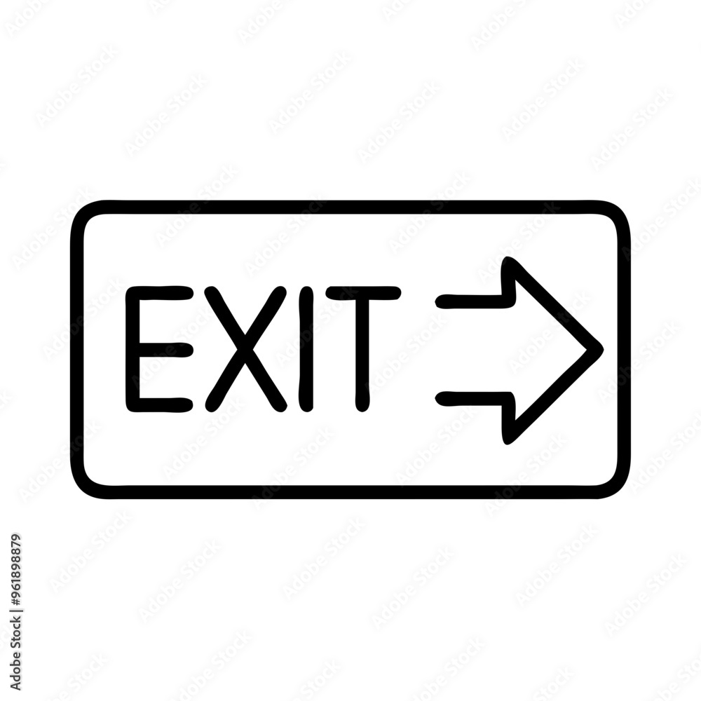 Exit sign with arrow, black line art minimalist design Exit sign with arrow, black line art minimalist design