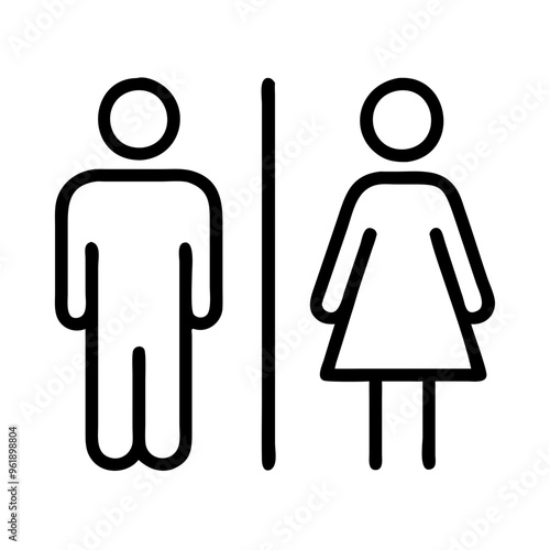 Male and female restroom sign, black and white icon