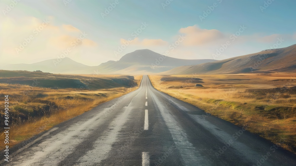 Empty Desert Road to the Mountains Empty Desert Road to the Mountains