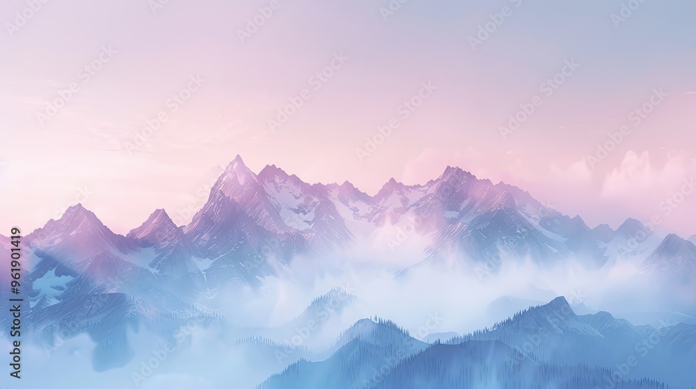 Lofi backdrop of a misty mountain landscape at sunrise with soft pastel hues and blurred peaks creating a serene background Lofi backdrop of a misty mountain landscape at sunrise with soft pastel hues and blurred peaks creating a serene background