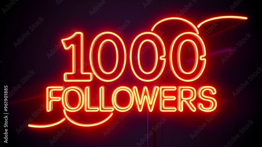 1000 followers neon sign on dark background with copy space. 1000 followers neon sign on dark background with copy space.