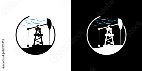 Oil pump with an upright tower that is under the clouds.