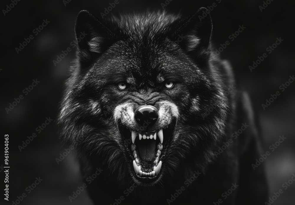 Black Wolf Portrait: Intense Look of a Wild Predator Black Wolf Portrait: Intense Look of a Wild Predator