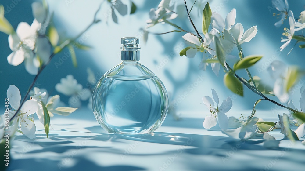 Delicate Perfume Bottle with White Blossoms Delicate Perfume Bottle with White Blossoms