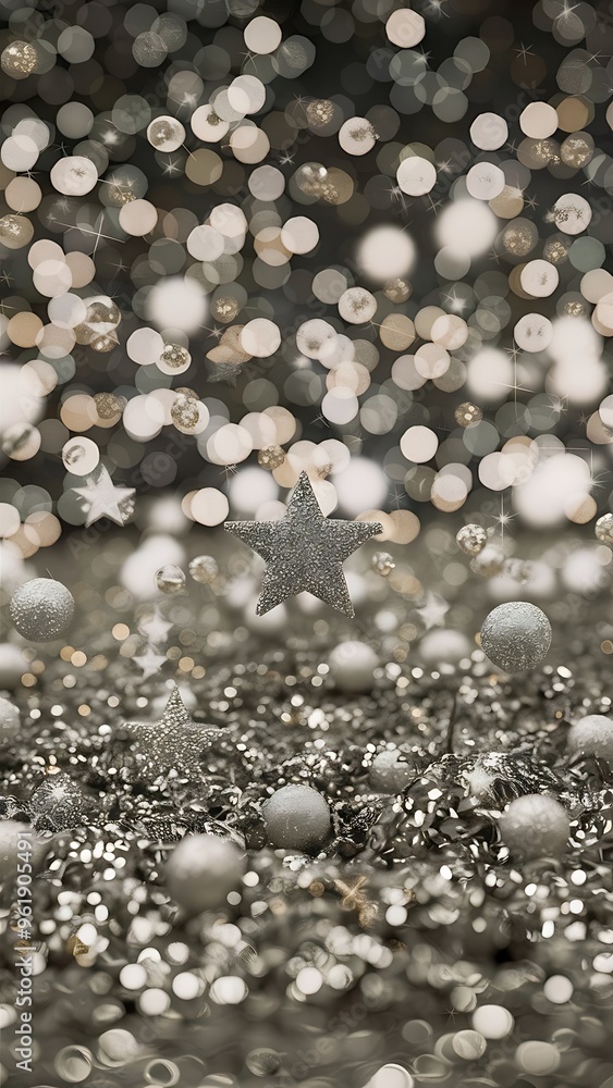 Fototapeta premium Silver glitter bokeh background. Shiny holiday background. Wallpaper for web design