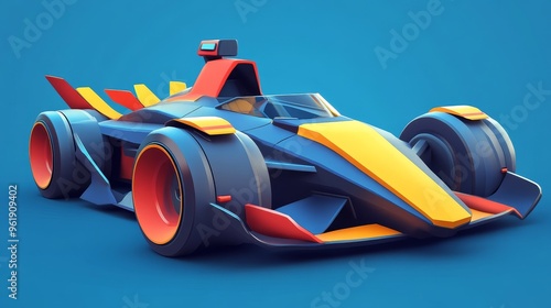 A vibrant, stylized racing car with bold colors and aerodynamic design, perfect for motorsport graphics and creative projects. photo