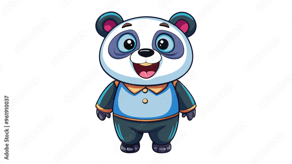 Bright and colorful drawing of a joyful cartoon panda on a white background Bright and colorful drawing of a joyful cartoon panda on a white background