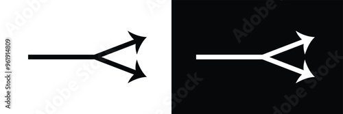 Two-way direction red arrow icon. Abstract three head arrows silhouette. Road direction icon. Vector illustration in eps 10.
