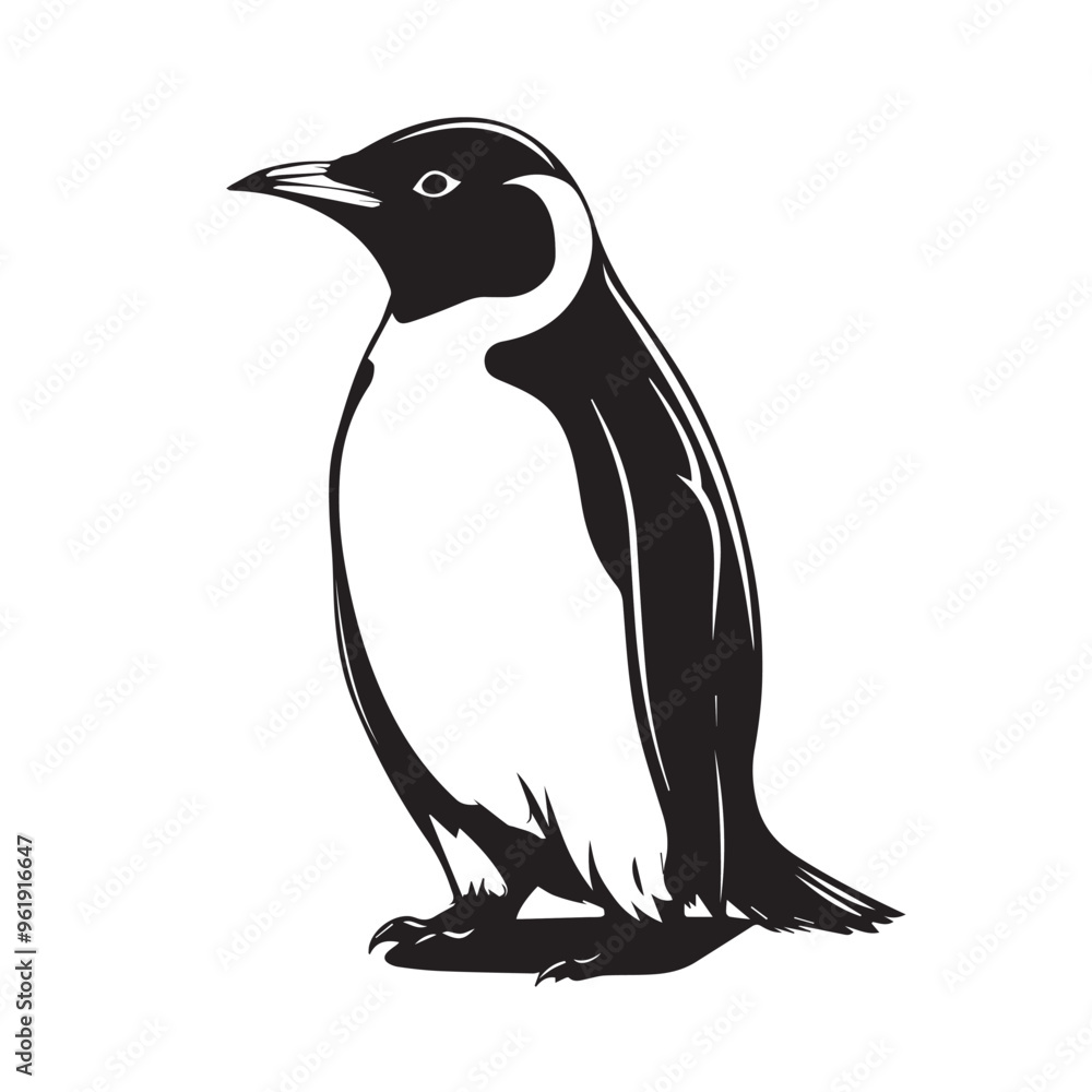 Fototapeta premium Penguin in cartoon, doodle style . Image for t-shirt, web, mobile apps and ui. Isolated 2d vector illustration in logo, icon, sketch style, Eps 10, black and white. AI Generative