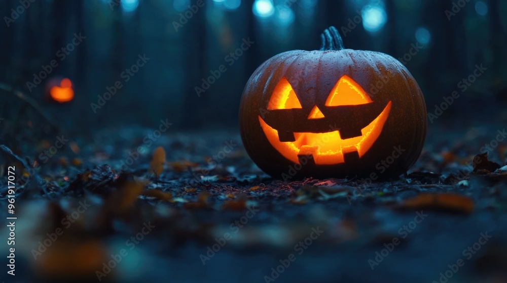 A pumpkin with a smiley face on it is sitting on the ground A pumpkin with a smiley face on it is sitting on the ground