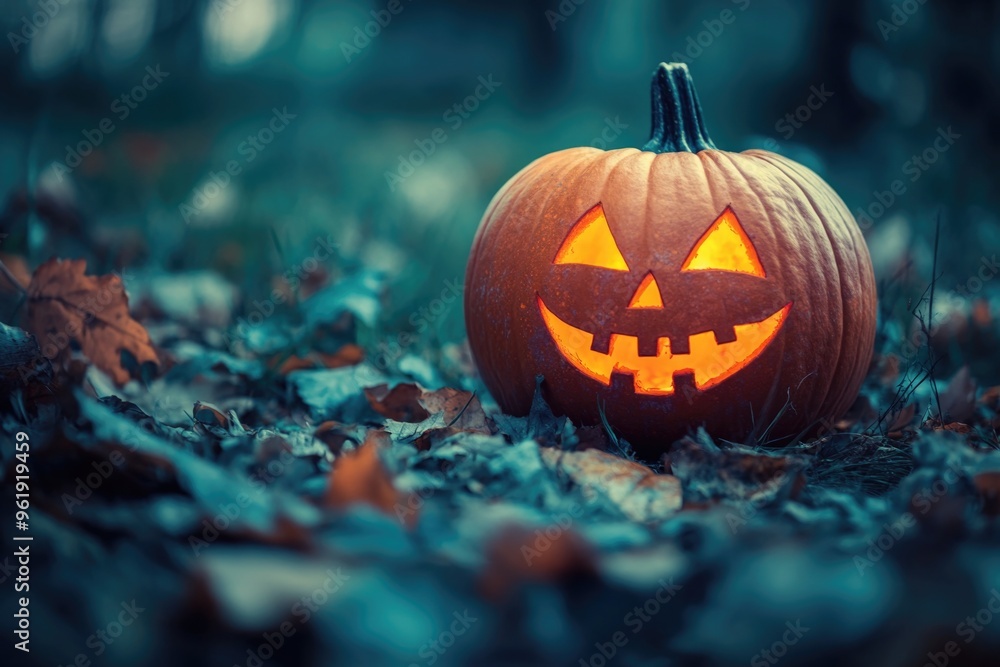 A pumpkin with a smiley face on it is sitting on the ground A pumpkin with a smiley face on it is sitting on the ground