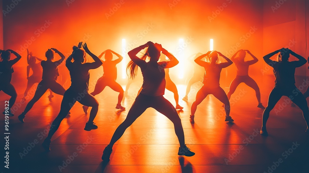 A group of people in a fitness class, engaging in a synchronized exercise routine, set against a bright, energetic background. A group of people in a fitness class, engaging in a synchronized exercise routine, set against a bright, energetic background.