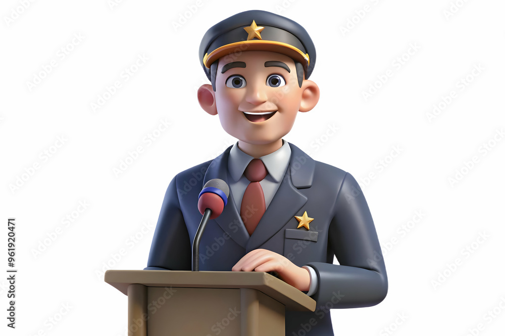 Flat Vector Illustration of a Veteran Giving a Touching Speech on Veterans Day with Microphone - Candid Perspective Flat Vector Illustration of a Veteran Giving a Touching Speech on Veterans Day with Microphone - Candid Perspective