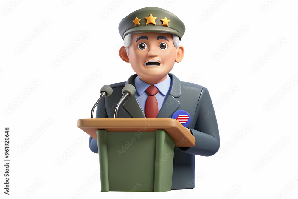 Flat Vector Illustration of a Veteran Delivering a Candid Speech on Veterans Day, Close-Up Perspective of Veteran's Face and Microphone for Authentic Tribute Flat Vector Illustration of a Veteran Delivering a Candid Speech on Veterans Day, Close-Up Perspective of Veteran's Face and Microphone for Authentic Tribute