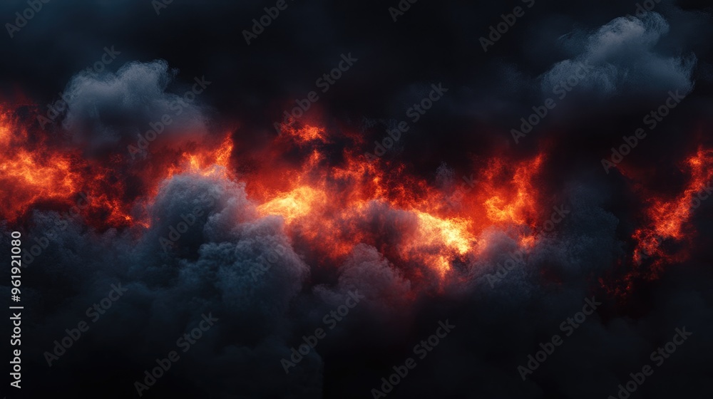 Bold flames and thick smoke rising on a dark background, creating an intense scene with ample copy space for messaging Bold flames and thick smoke rising on a dark background, creating an intense scene with ample copy space for messaging