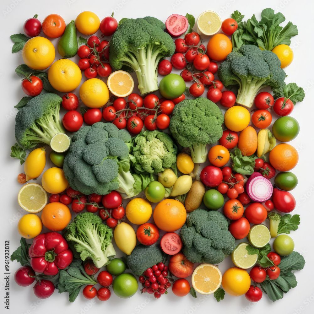 Background of colorful vegetables and fruits on white background top view Background of colorful vegetables and fruits on white background top view