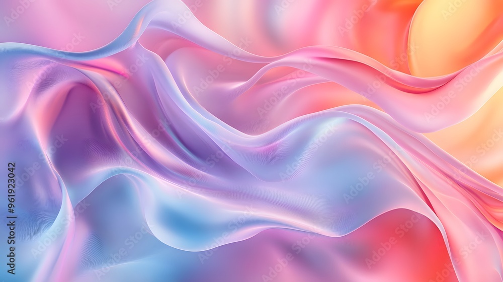 Fototapeta premium Vibrant multicolored abstract background, fluid gradient waves, iridescent pastel hues, soft blended transitions, ethereal atmosphere smooth flowing curves.
