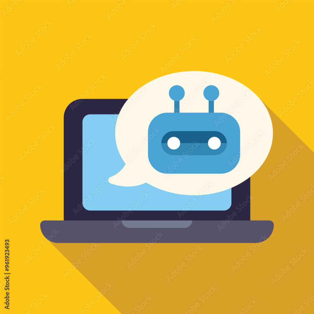 Chatbot speaking in speech bubble on laptop screen representing online customer support Chatbot speaking in speech bubble on laptop screen representing online customer support