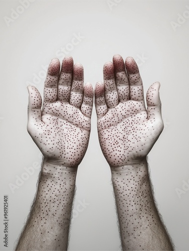 Skin Conditions: Bacterial and Viral Infections in Detail on hand and finger. photo