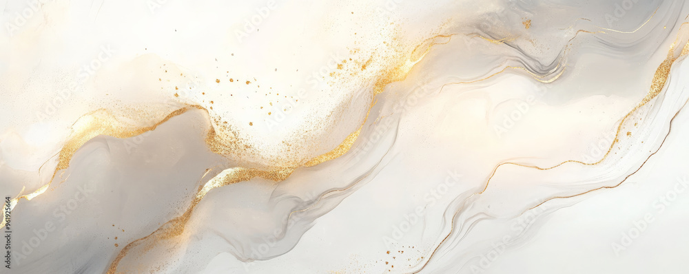 A creamy white marble texture with soft gray veins flowing through, accented by hints of gold. A creamy white marble texture with soft gray veins flowing through, accented by hints of gold.