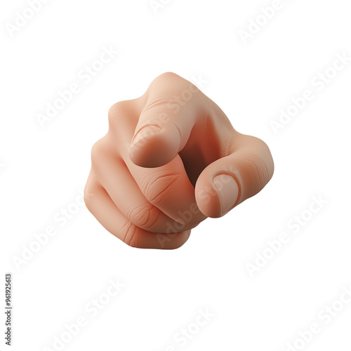 3D Pointing Finger Gesture Forward - Isolated on White Transparent Background, PNG
