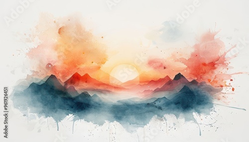 Abstract watercolor background featuring a rainbow of vibrant colors with splashes and brushstrokes, creating a textured and artistic design photo