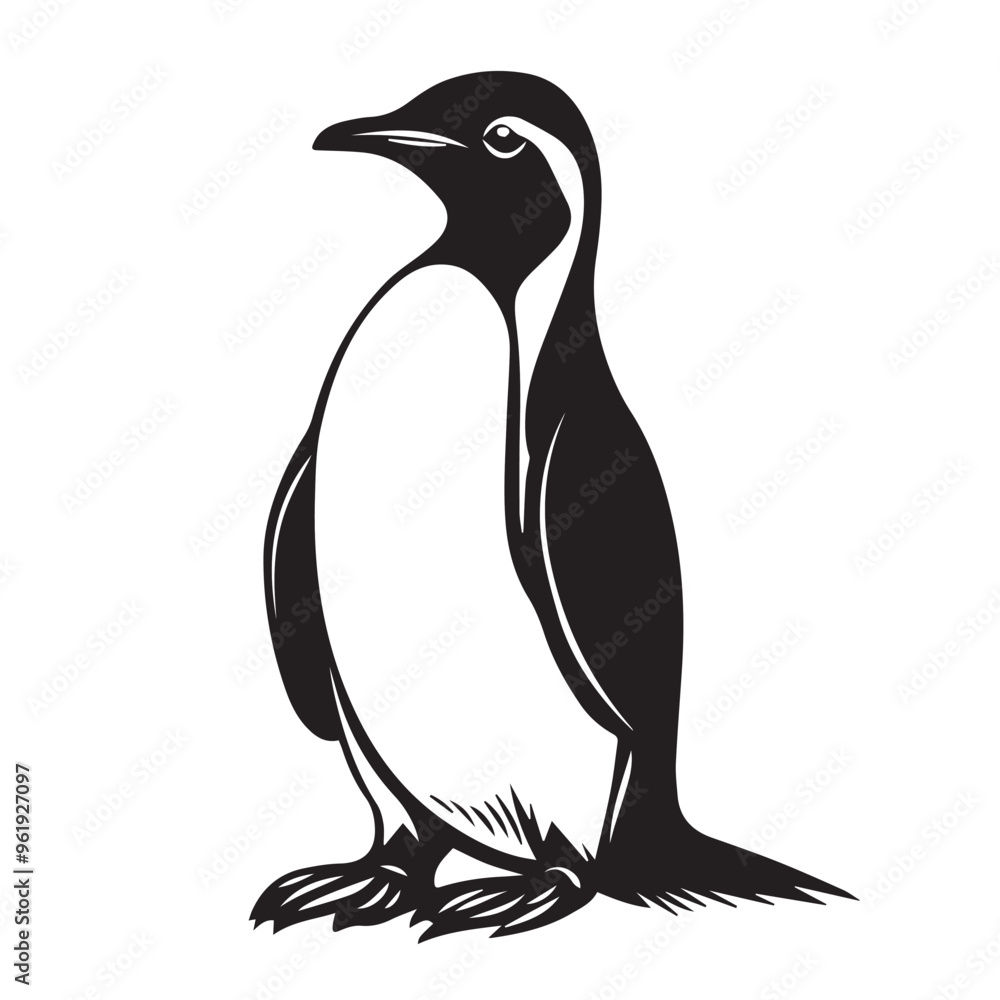 Fototapeta premium Penguin in cartoon, doodle style . Image for t-shirt, web, mobile apps and ui. Isolated 2d vector illustration in logo, icon, sketch style, Eps 10, black and white. AI Generative