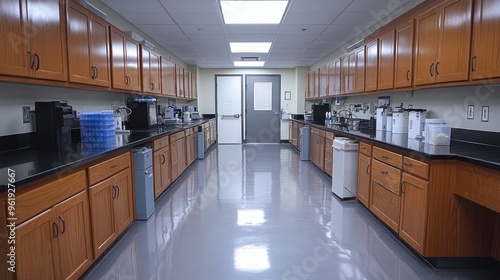 Long Laboratory Corridor with Cabinets and Counter Space