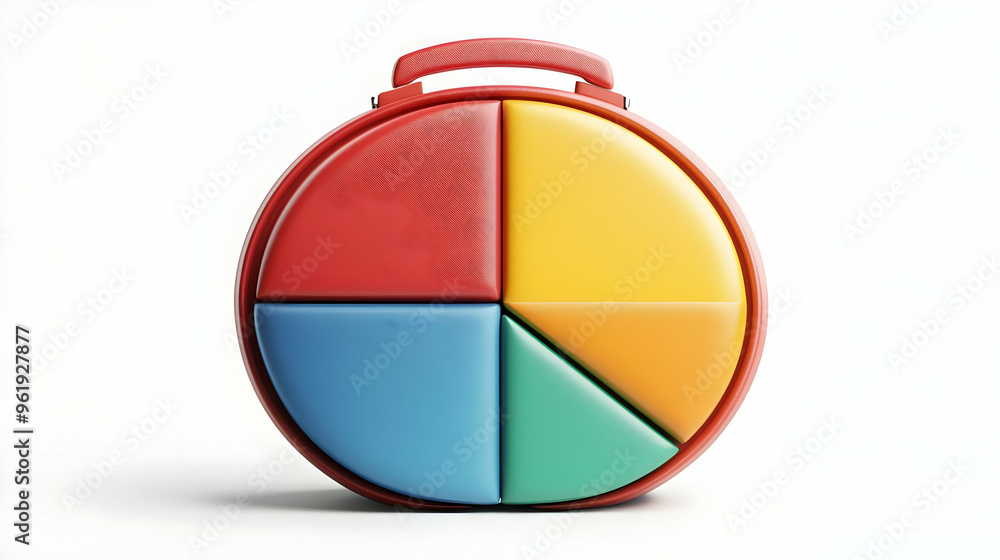 Fototapeta premium 3D Briefcase and Pie Chart Border Frame with 'Market Segmentation' Text & Copy Space for Targeted Marketing Strategies