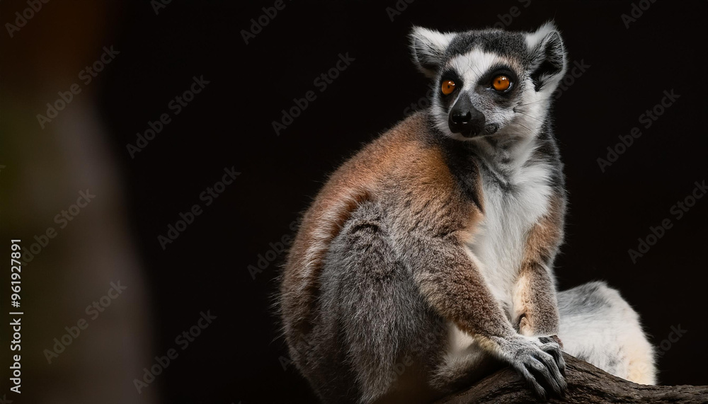Fototapeta premium Lemur on tree dark background
