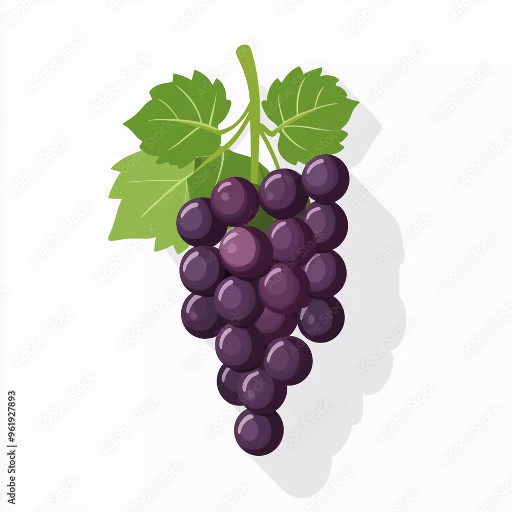 Fototapeta premium Grapes with leaves flat vector icon for good food apps and websites