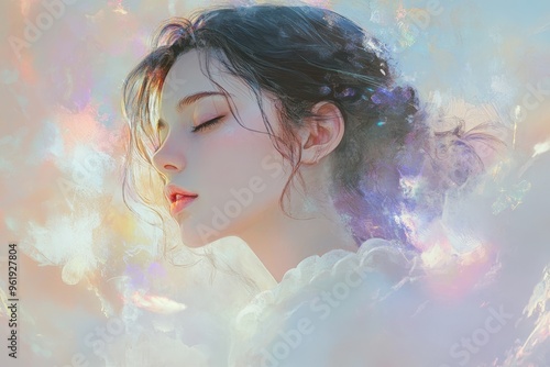 A Portrait of a Woman with Closed Eyes in a Dreamy Setting