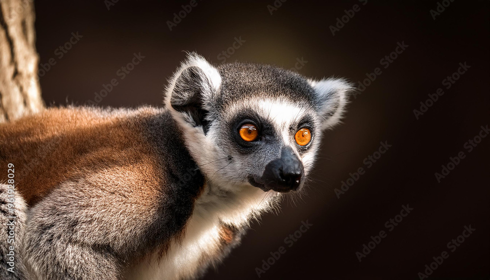 Lemur on tree dark background Lemur on tree dark background