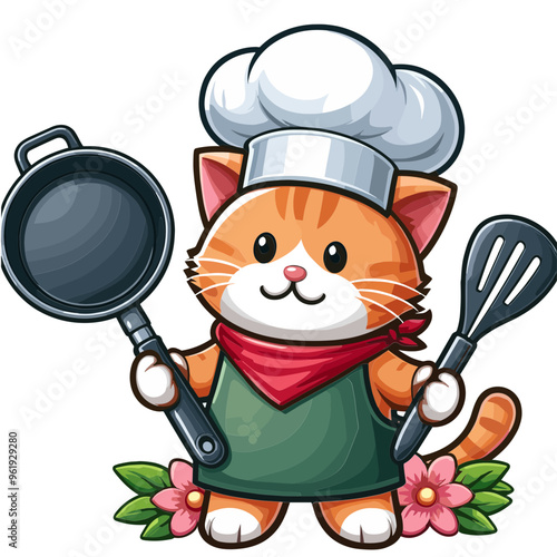 Cartoon Cat Chef Vector Icon Illustration Animal