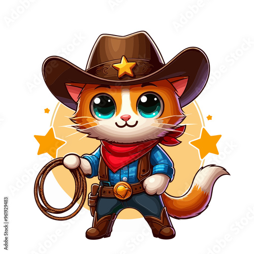 Cartoon Cat Cowboy Vector Icon Illustration Animal