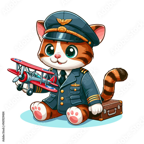Cartoon Cat Pilot Vector Icon Illustration Animal