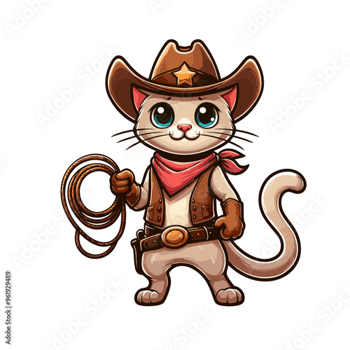 Cartoon Cat Cowboy Vector Icon Illustration Animal