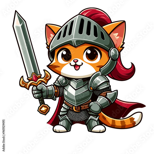 Cartoon Cat Knight Vector Icon Illustration Animal