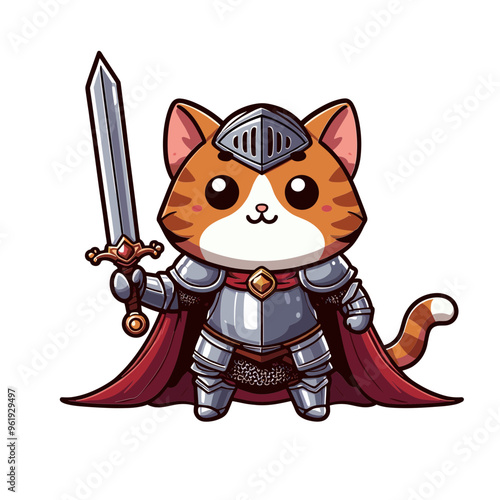 Cartoon Cat Knight Vector Icon Illustration Animal