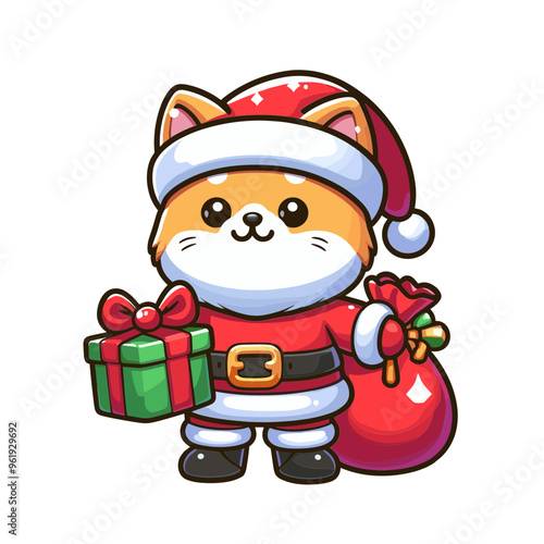 Cartoon Cat Santa Claus Vector Icon Illustration Animal