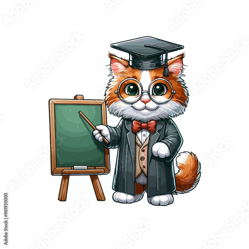 Cartoon Cat Professor Vector Icon Illustration Animal