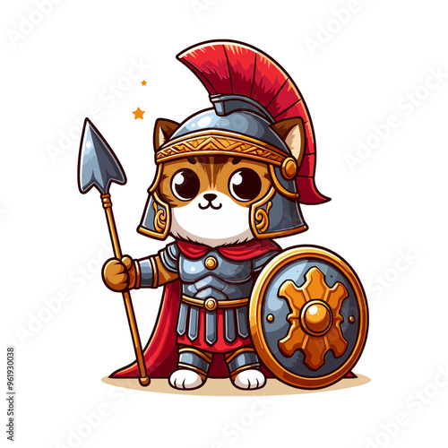 Cartoon Cat Roman Soldier Vector Icon Illustration Animal