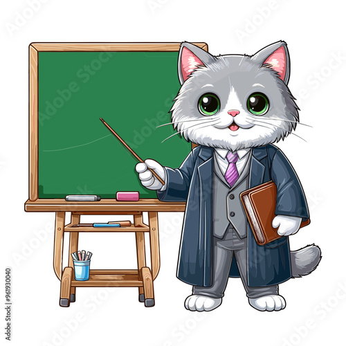 Cartoon Cat Professor Vector Icon Illustration Animal