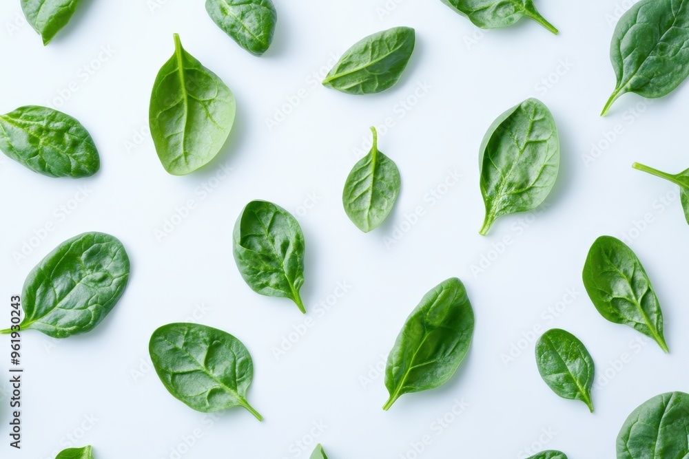 Spinach leaves on white background in Japanese cuisine Spinach leaves on white background in Japanese cuisine