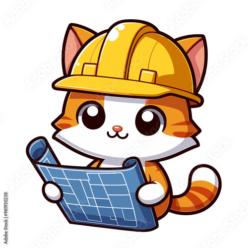 Cartoon Cat Builder Vector Icon Illustration Animal