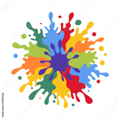 Colorful paint ink splashes, rainbow splat design. Flat vector illustration